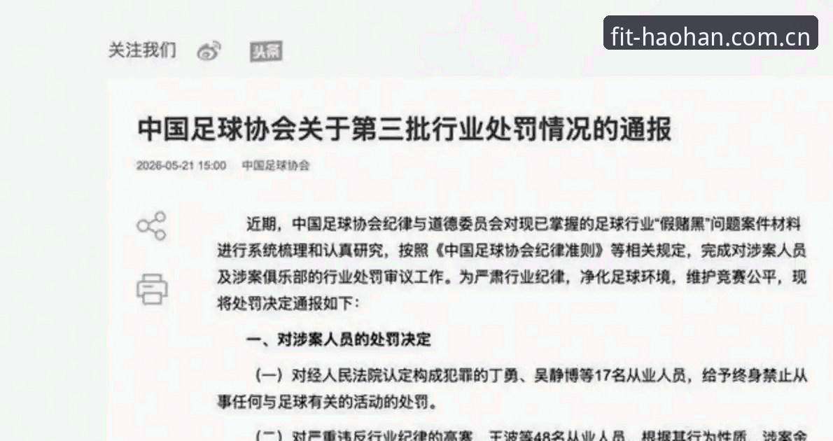 中国足协第三批禁足名单详解：17人终身禁赛，48人遭重罚